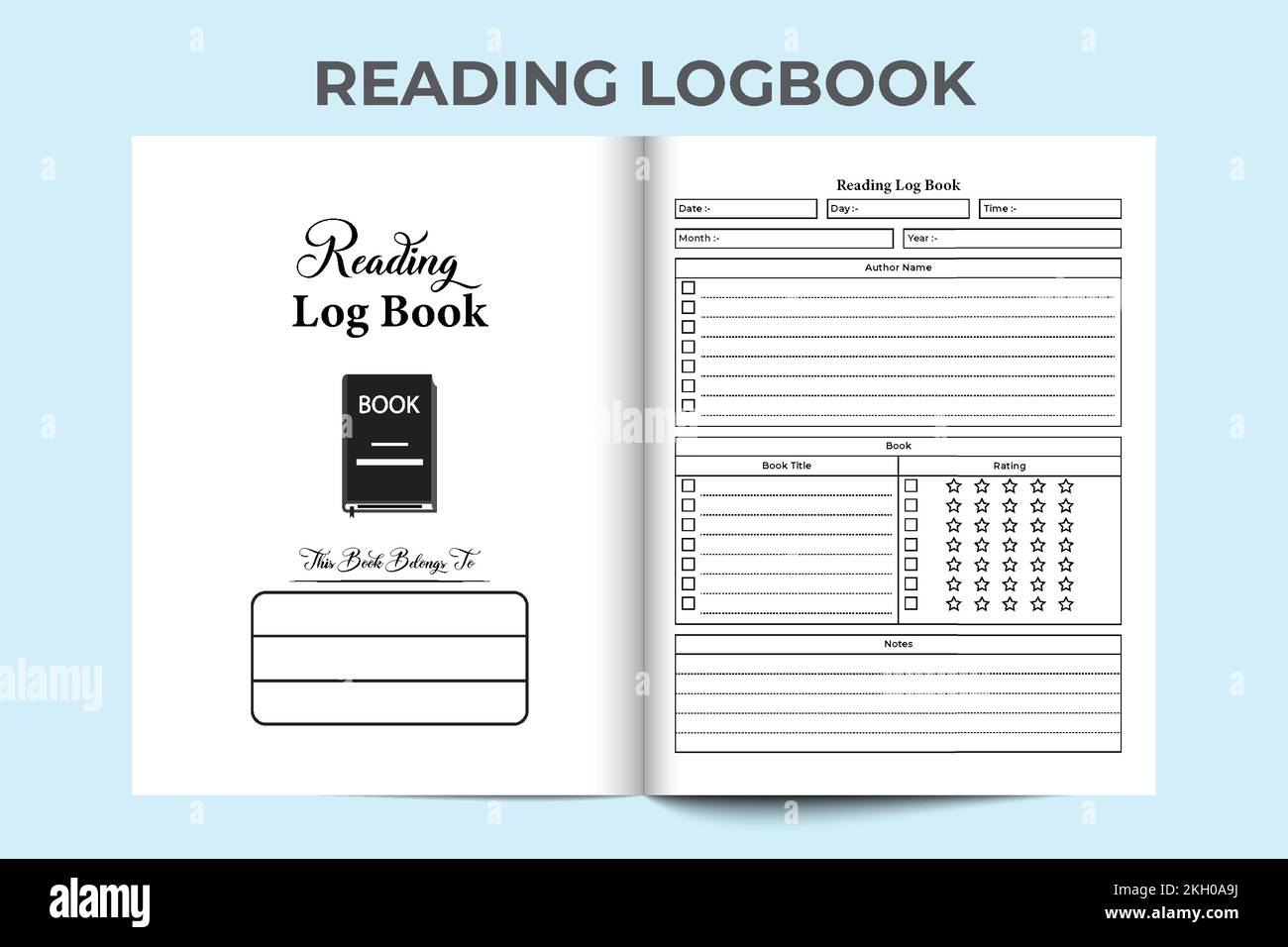 Lettura del tracker di informazioni interno KDP. Informazioni sul lettore di libri e modello di tracciamento del nome dell'autore. Giornale interno KDP. Lettura del tracker e della recensione del libro inf Illustrazione Vettoriale