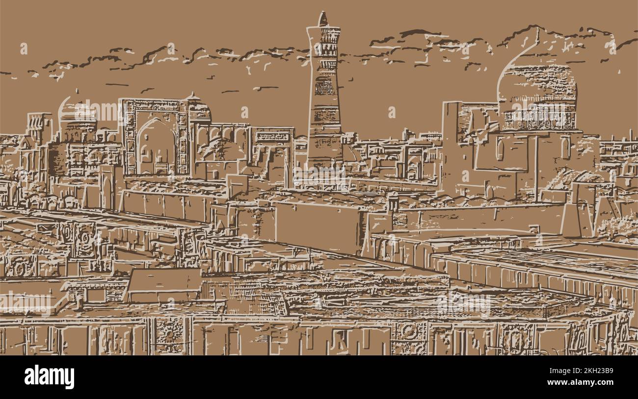Vista panoramica di bukhara da Arca, Uzbekistan - illustrazione vettoriale Illustrazione Vettoriale