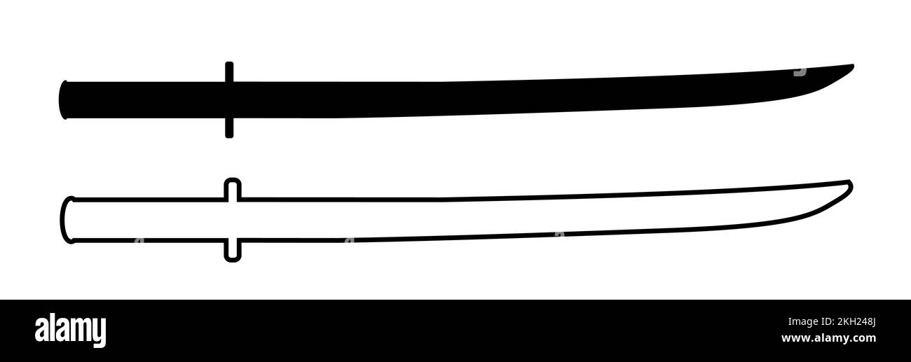 Icona dell'illustrazione del vettore di spada di Katana simbolo giapponese del kento o del ninjutsu Illustrazione Vettoriale