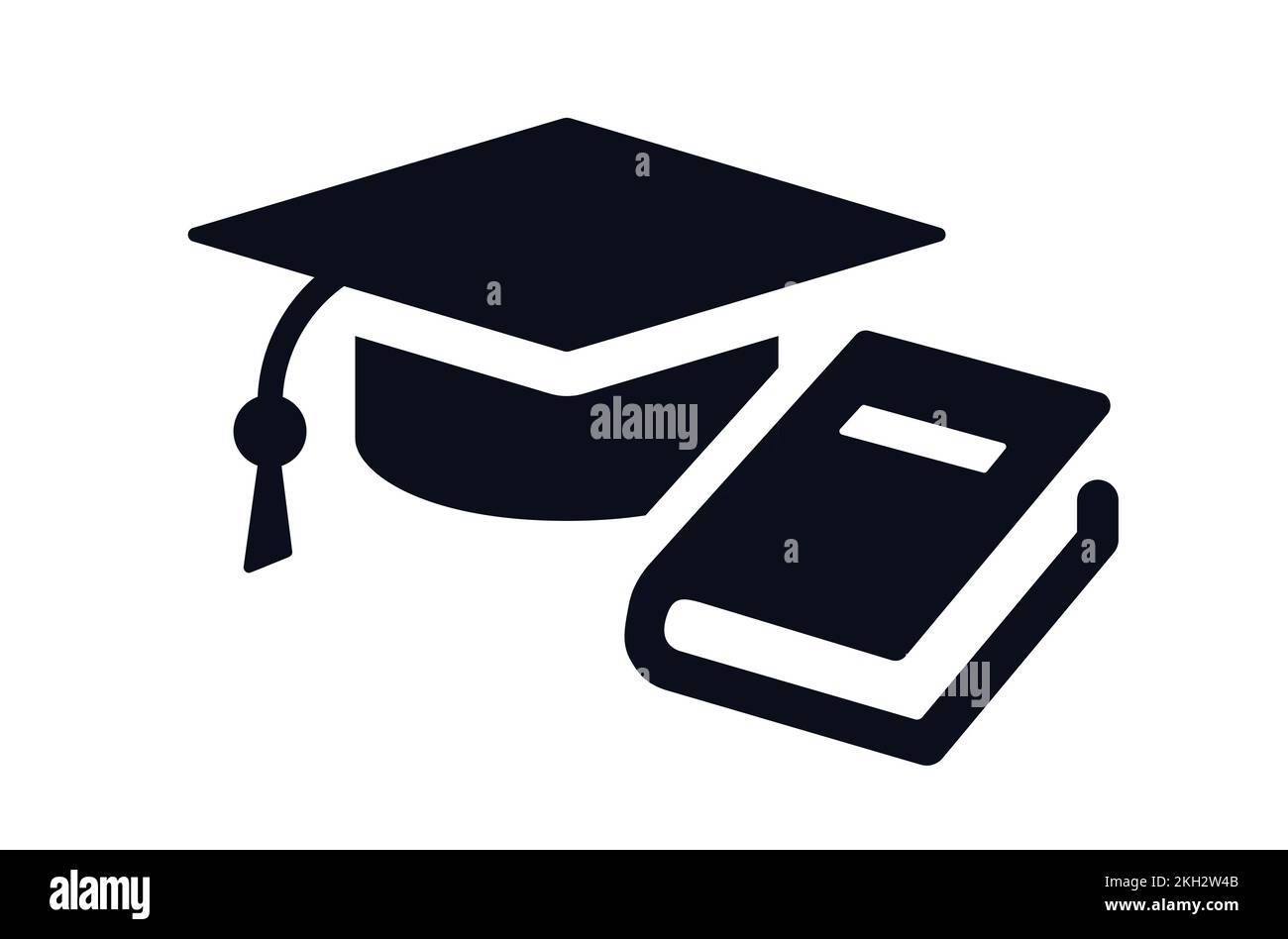 Berretto accademico quadrato o mortarboard con simbolo del libro berretto graduato per la laurea scolastica e icona del vettore della conoscenza Illustrazione Vettoriale