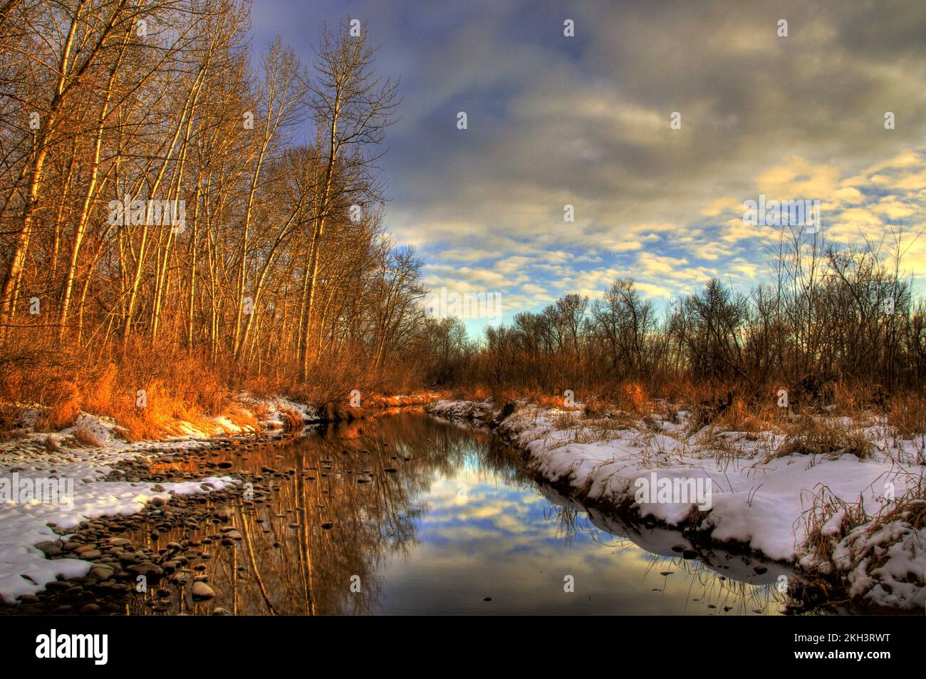 Tramonto invernale sul fiume Boise, Boise, Idaho Foto Stock