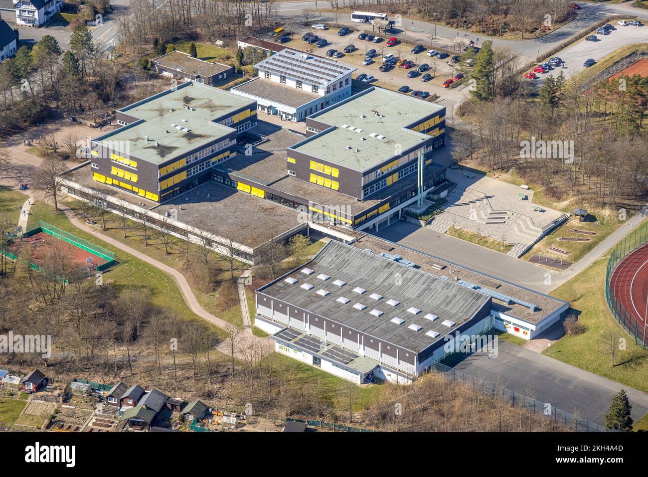 Veduta aerea, scuola superiore comunale a Wormbach, Schmallenberg, Sauerland, Renania settentrionale-Vestfalia, Germania, Istruzione, Istituto educativo, DE, EUR Foto Stock
