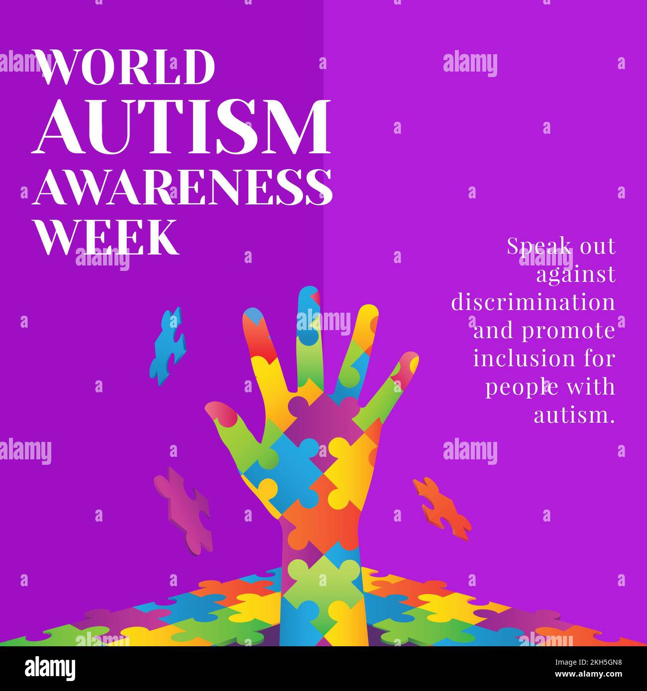 Composizione della settimana mondiale di consapevolezza autismo e mano formata con pezzi di puzzle Foto Stock
