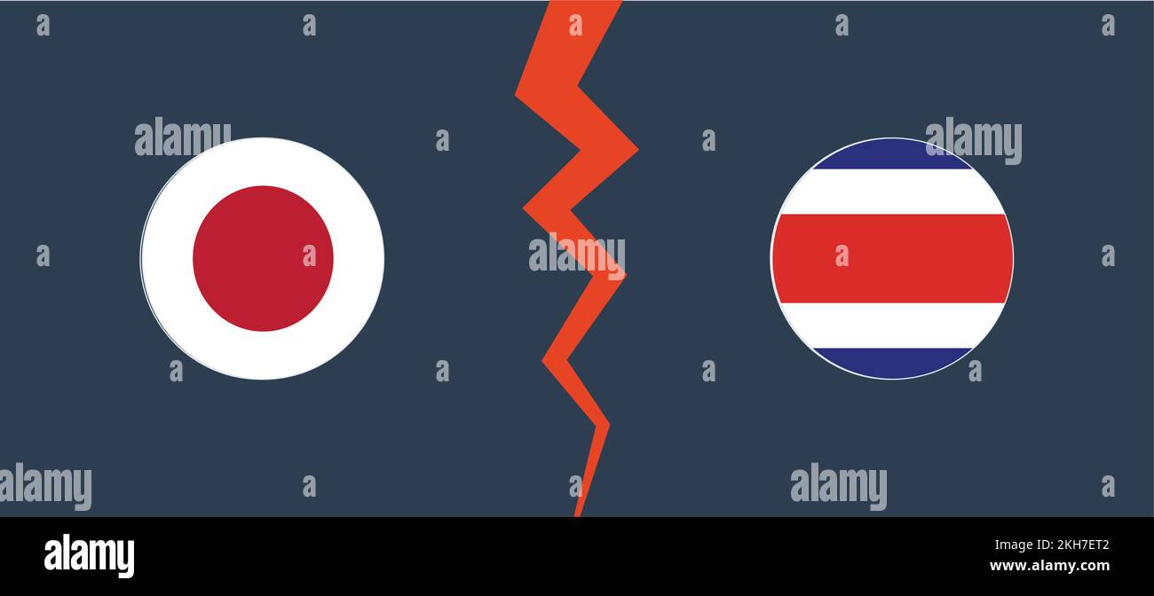 Giappone vs Costa Rica con un confine circolare. Concetto di opposizione, concorrenza e divisione Illustrazione Vettoriale