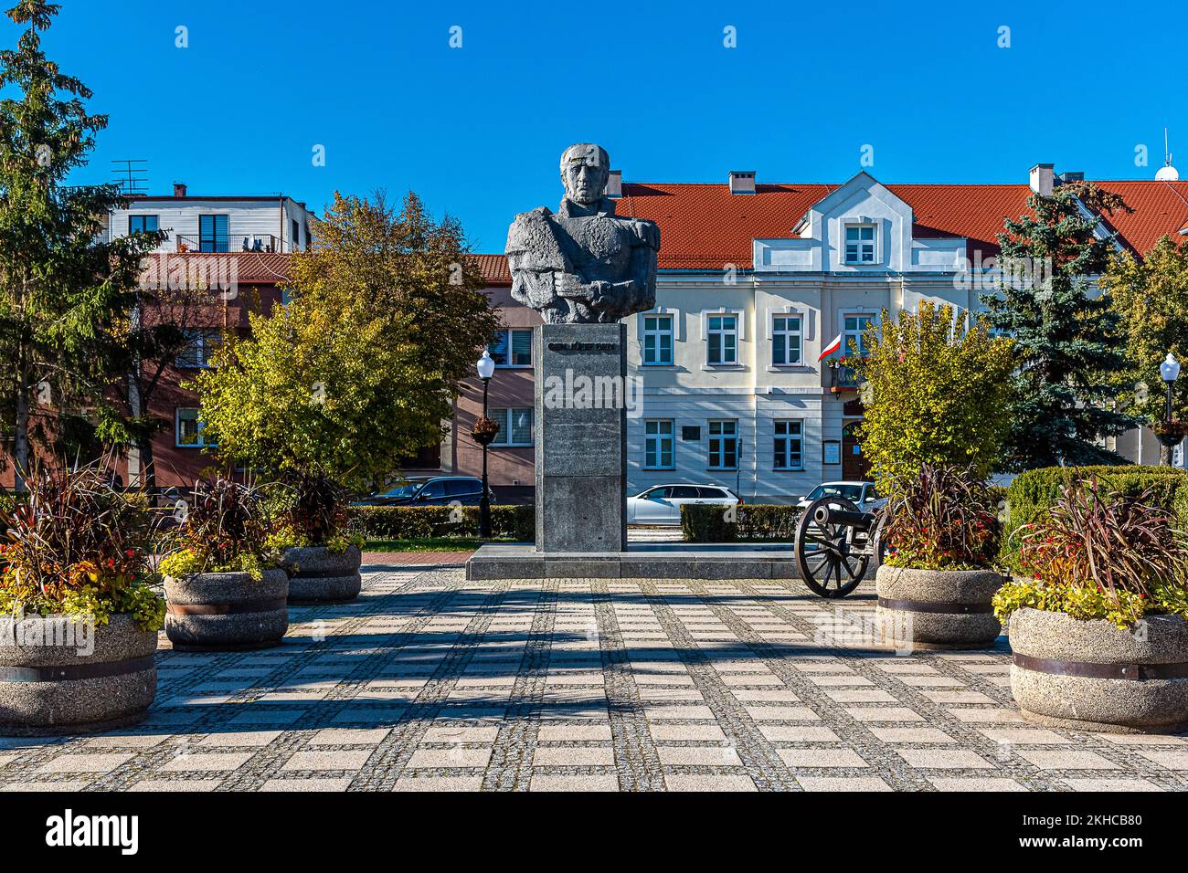 La statua di Józef BEM si trova a Ostroleka, Polonia. Fu svelata il 26 maggio 1973, in occasione dell'anniversario della Battaglia di Ostrołęka nel 1831. Foto Stock