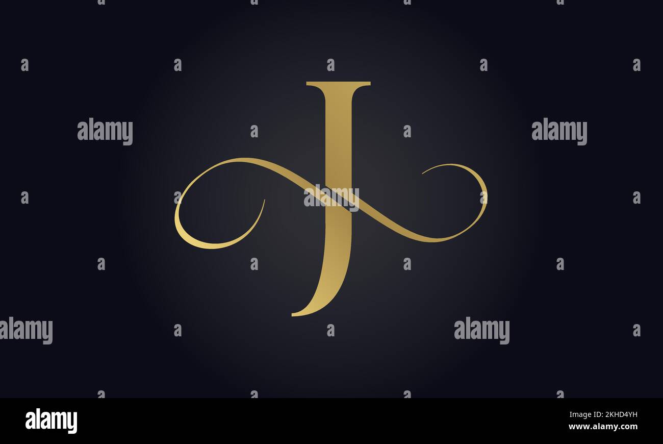 Modello con logo Luxury Letter J in colore oro. Design iniziale di lusso con logo J Letter. Design di un bellissimo logo per il marchio di un'azienda di lusso. Illustrazione Vettoriale