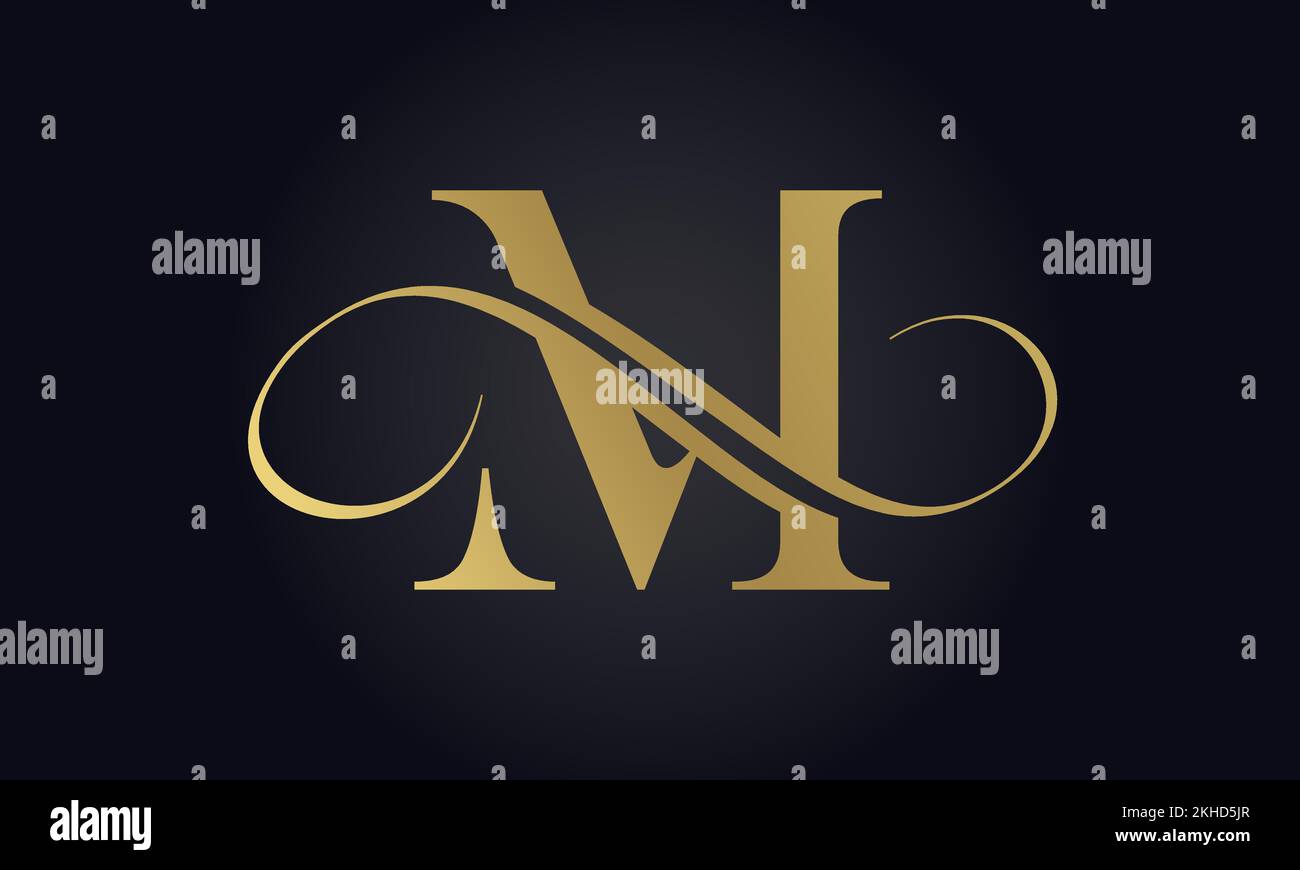 Modello con logo Luxury Letter M in colore oro. Design con logo M Letter di lusso iniziale. Design di un bellissimo logo per il marchio di un'azienda di lusso. Illustrazione Vettoriale