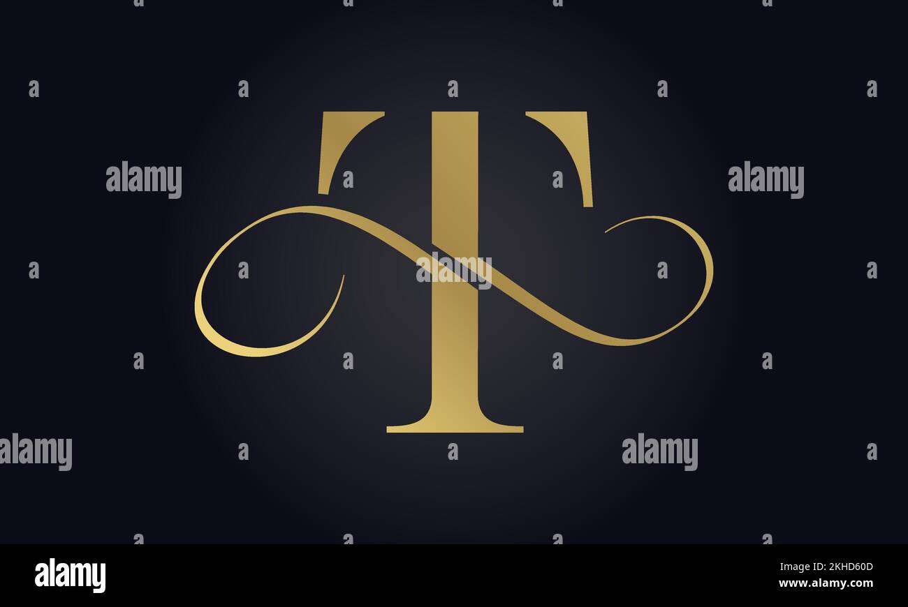 Modello con logo Luxury Letter T in colore oro. Logo lettera T di lusso iniziale. Design di un bellissimo logo per il marchio di un'azienda di lusso. Illustrazione Vettoriale