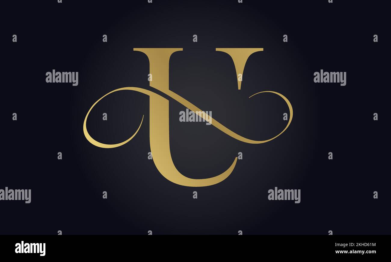 Modello con logo Luxury Letter U in colore oro. Logo lettera U di lusso iniziale. Design di un bellissimo logo per il marchio di un'azienda di lusso. Illustrazione Vettoriale