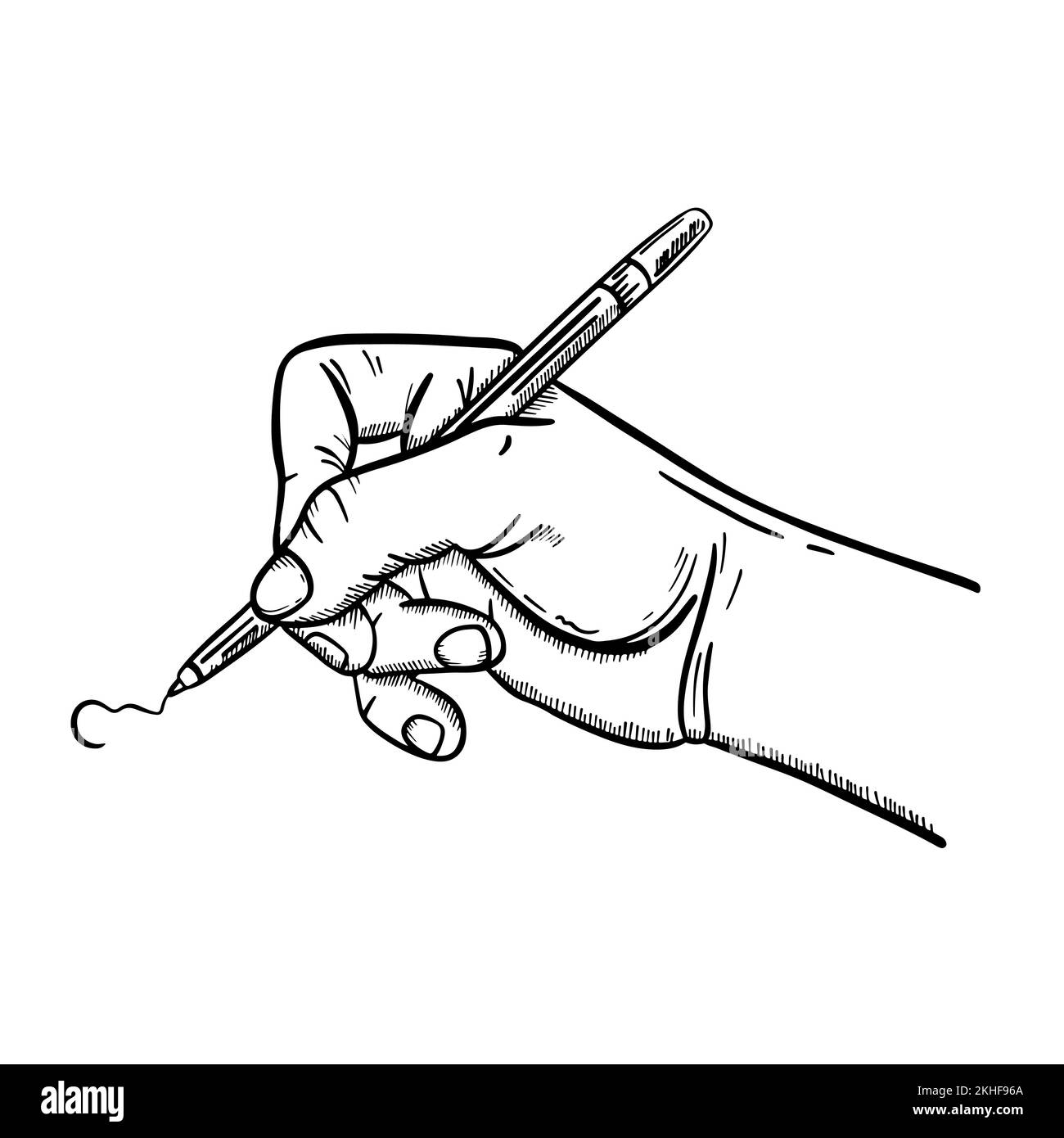 LA MANO FEMMINILE NELLO STILE DI SCHIZZO Designer crea la sua mano di disegno tiene Una matita e dipinge monocromatico Education Cartoon clip Art Vector Illustration Set Illustrazione Vettoriale