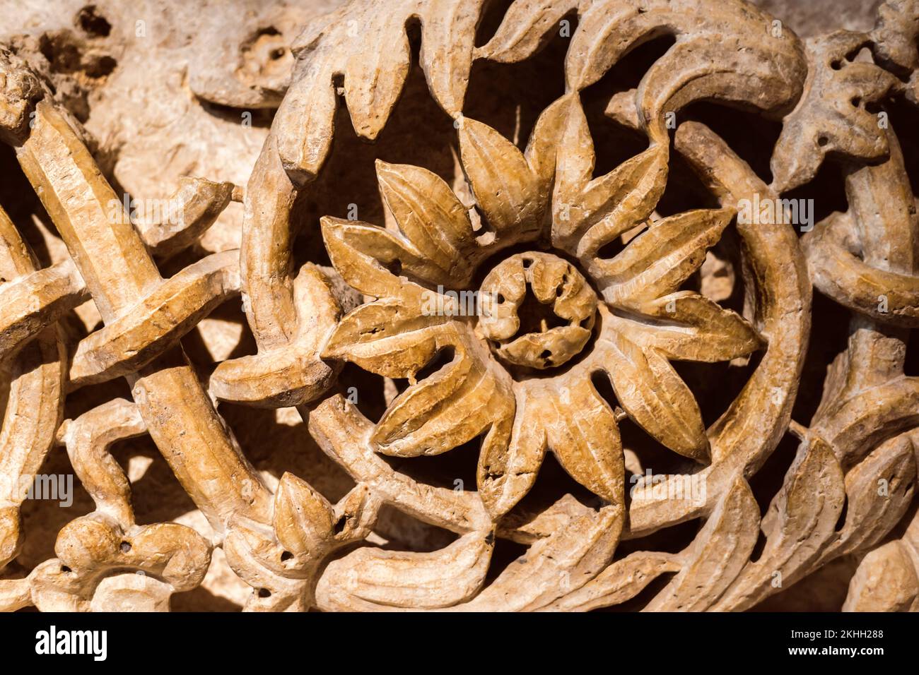 Scultura in pietra scultura floreale dell'antica Roma Foto Stock