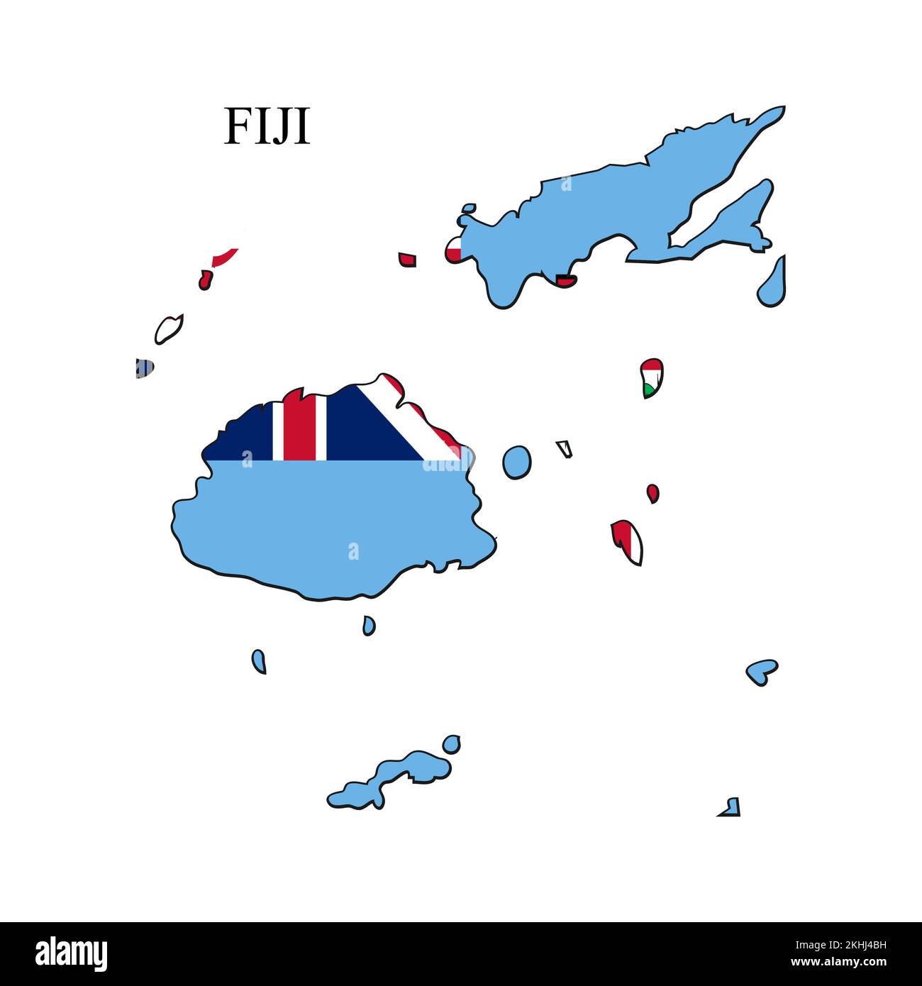 Illustrazione del vettore della mappa delle Fiji. Economia globale. Paese famoso. Regione dell'Oceania. Isola della Polinesia Illustrazione Vettoriale