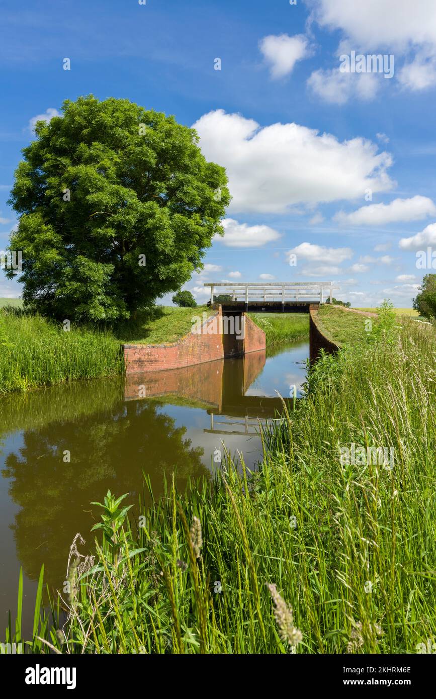Un ponte sul canale Bridgwater e Taunton nella campagna di Charlton, Creech St Michael, Somerset, Inghilterra. Foto Stock