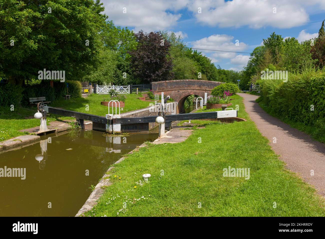 Lower Maunsel Lock sul canale Bridgwater e Taunton, Somerset, Inghilterra. Foto Stock