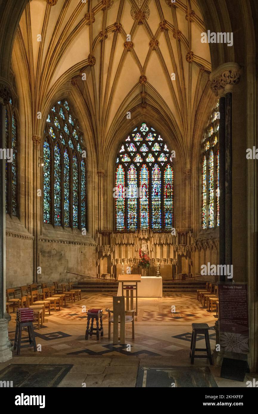 Vista interna della cattedrale di Wells. Foto Stock