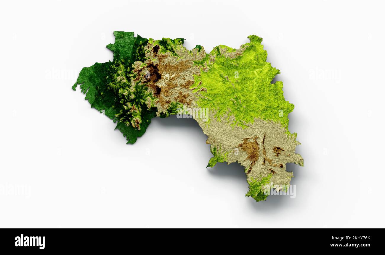 La Guinea mappa ombreggiato rilievo isolato su uno sfondo blu Foto Stock