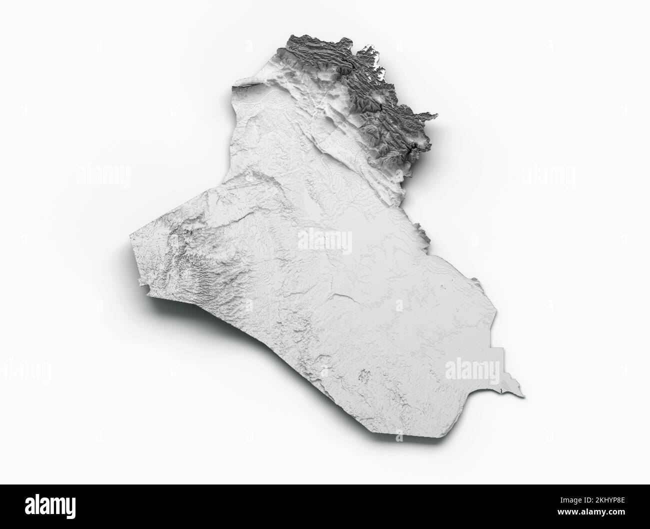 Il rilievo ombreggiato dell'Iraq isolato su uno sfondo blu Foto Stock