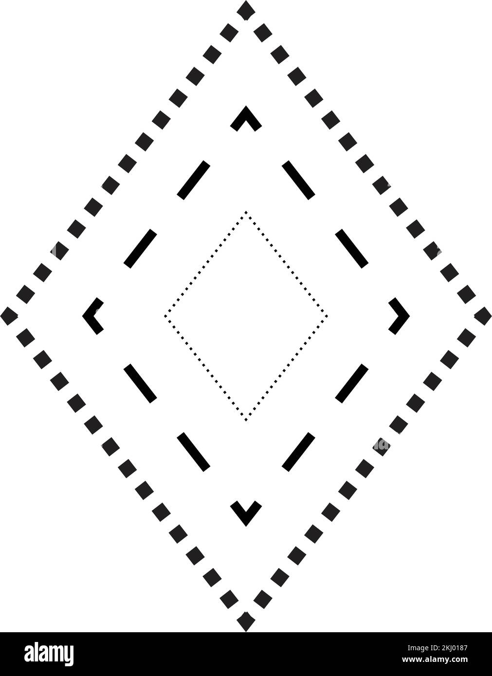 Tracciando il simbolo della forma del rombo, tratteggiato e tratteggiato elemento a linea tratteggiata per prescolare, asilo e bambini Montessori prescrivere, disegnare e tagliare pr Illustrazione Vettoriale