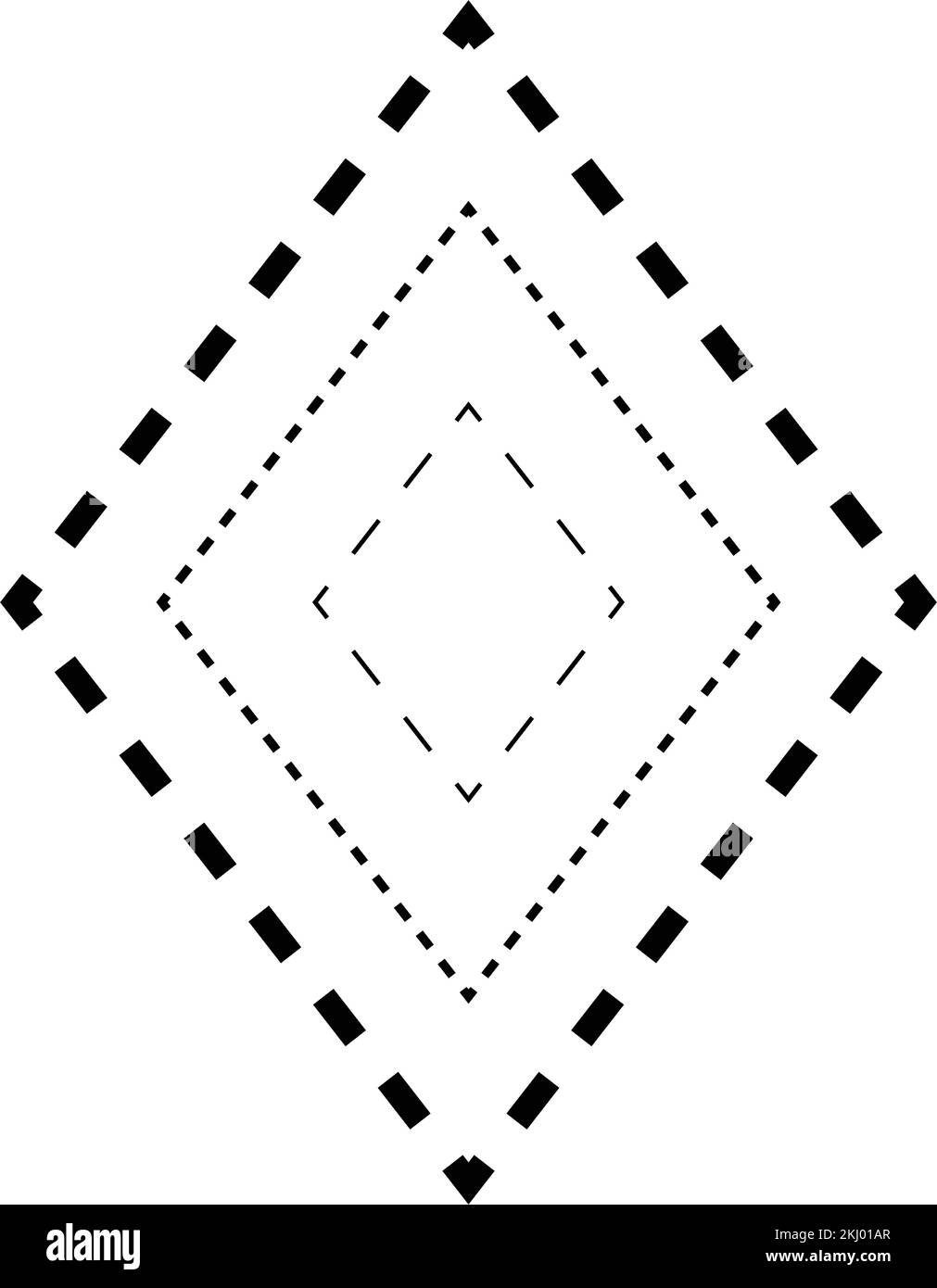 Tracciando il simbolo della forma del rombo, tratteggiato e tratteggiato elemento a linea tratteggiata per prescolare, asilo e bambini Montessori prescrivere, disegnare e tagliare pr Illustrazione Vettoriale
