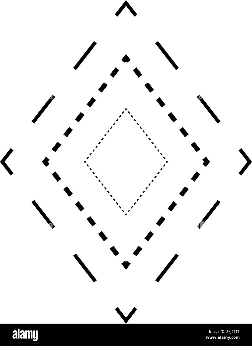 Tracciando il simbolo della forma del rombo, tratteggiato e tratteggiato elemento a linea tratteggiata per prescolare, asilo e bambini Montessori prescrivere, disegnare e tagliare pr Illustrazione Vettoriale