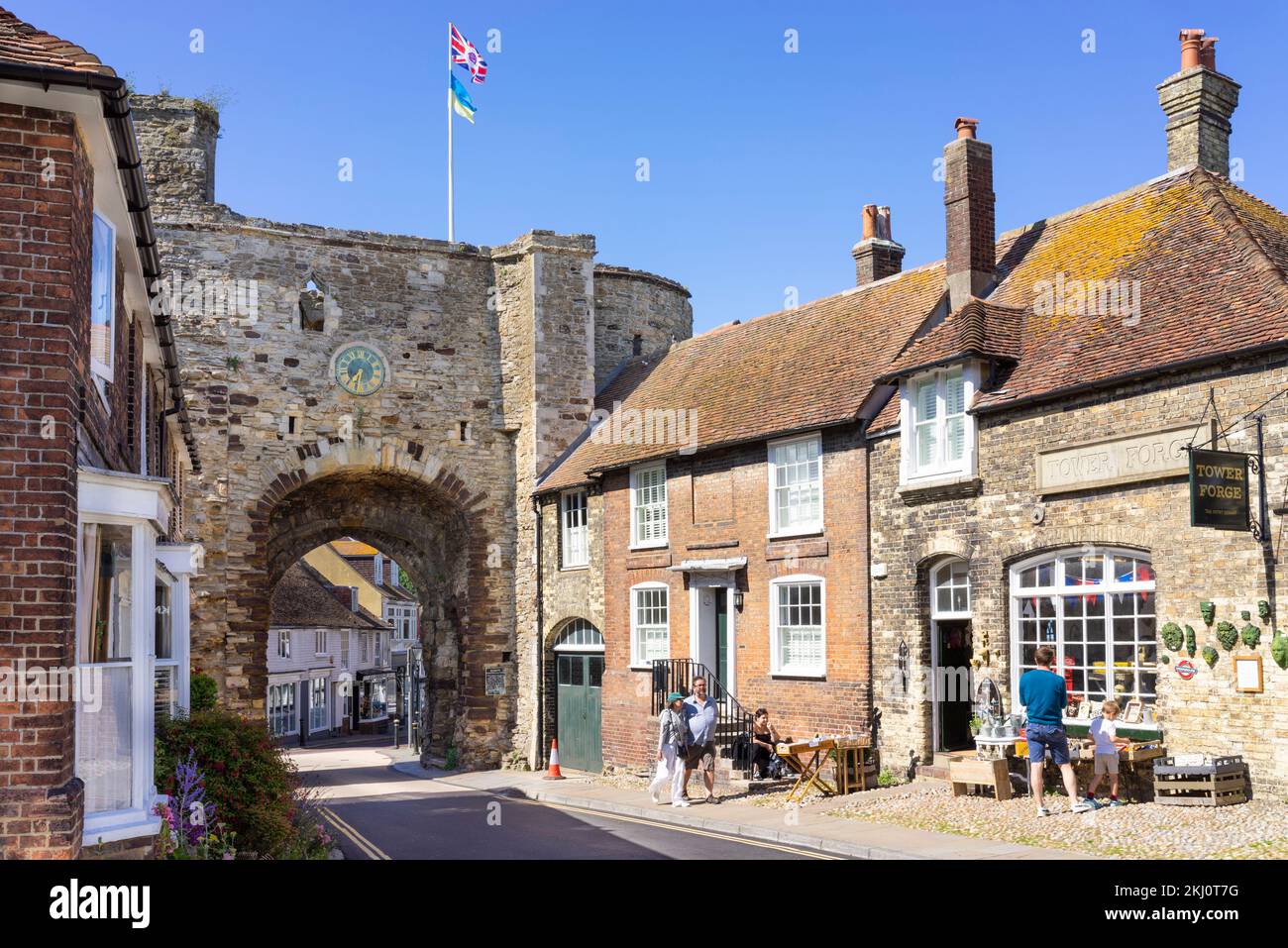 Rye East Sussex medievale Landgate arco est Cliff Rye Sussex Inghilterra Regno Unito GB Europa Foto Stock
