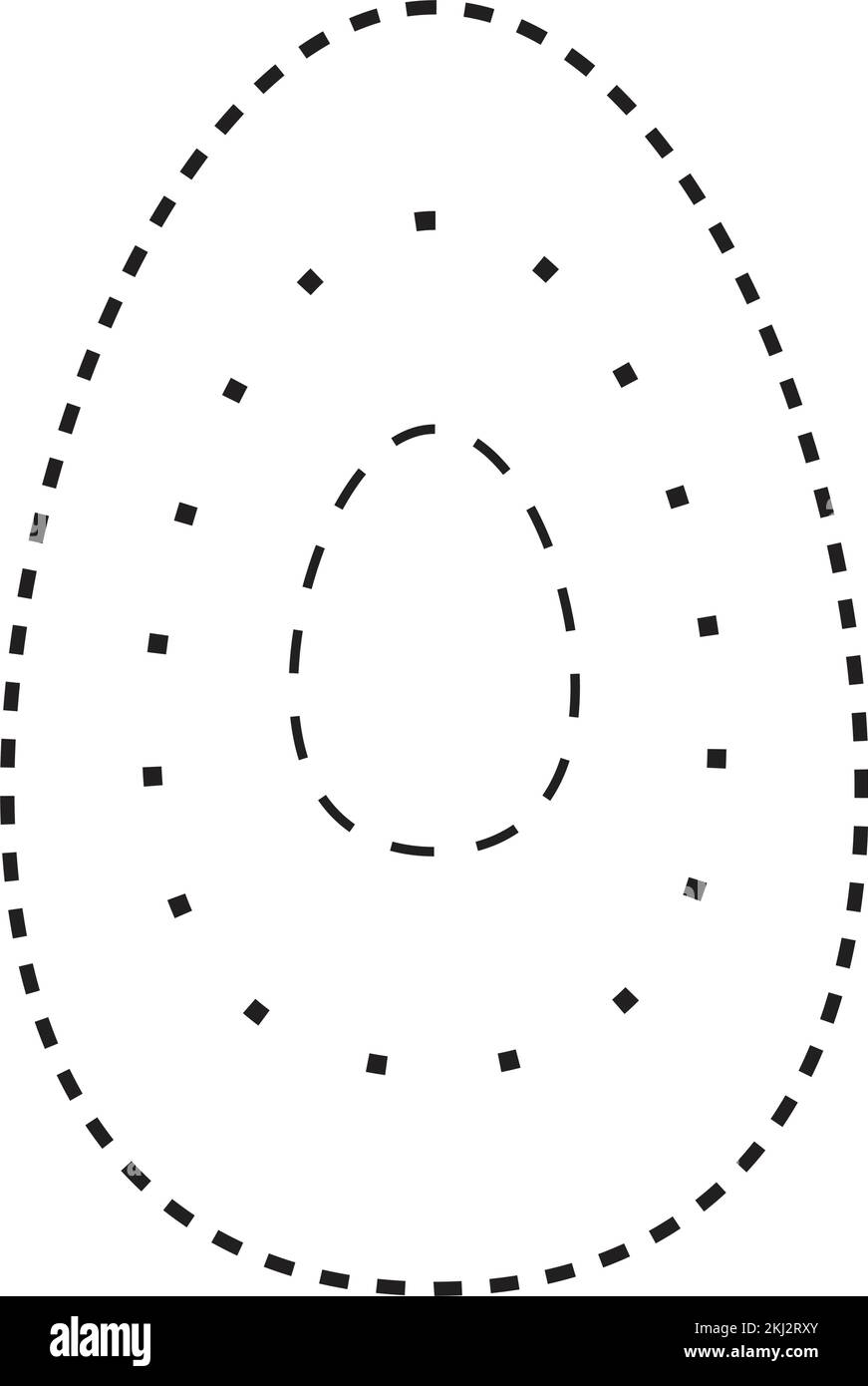 Simbolo di forma ovale tracciante, linea tratteggiata tratteggiata tratteggiata a tratti per prescolare, asilo e bambini Montessori prescrivere, disegnare e tagliare pract Illustrazione Vettoriale