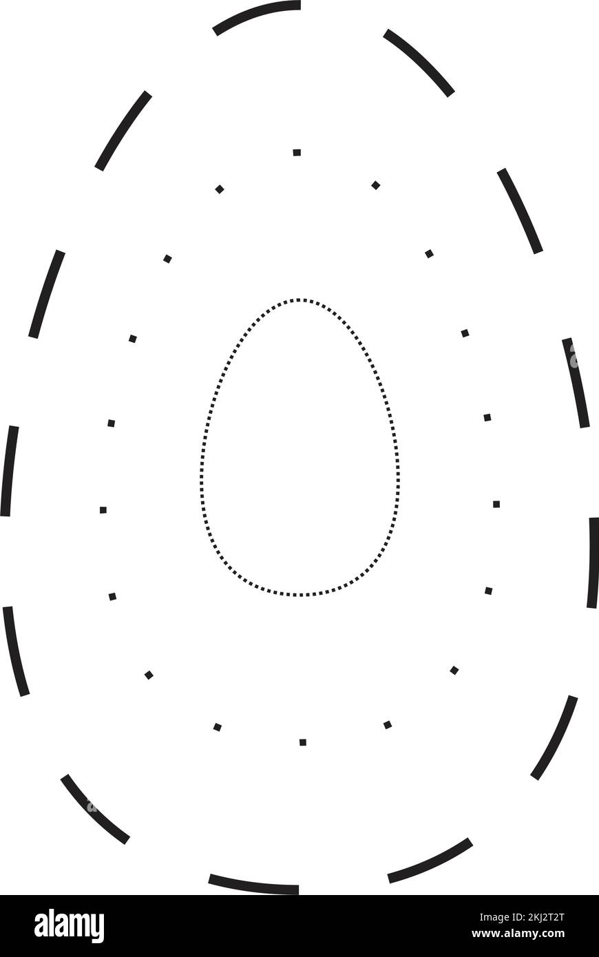 Simbolo di forma ovale tracciante, linea tratteggiata tratteggiata tratteggiata a tratti per prescolare, asilo e bambini Montessori prescrivere, disegnare e tagliare pract Illustrazione Vettoriale