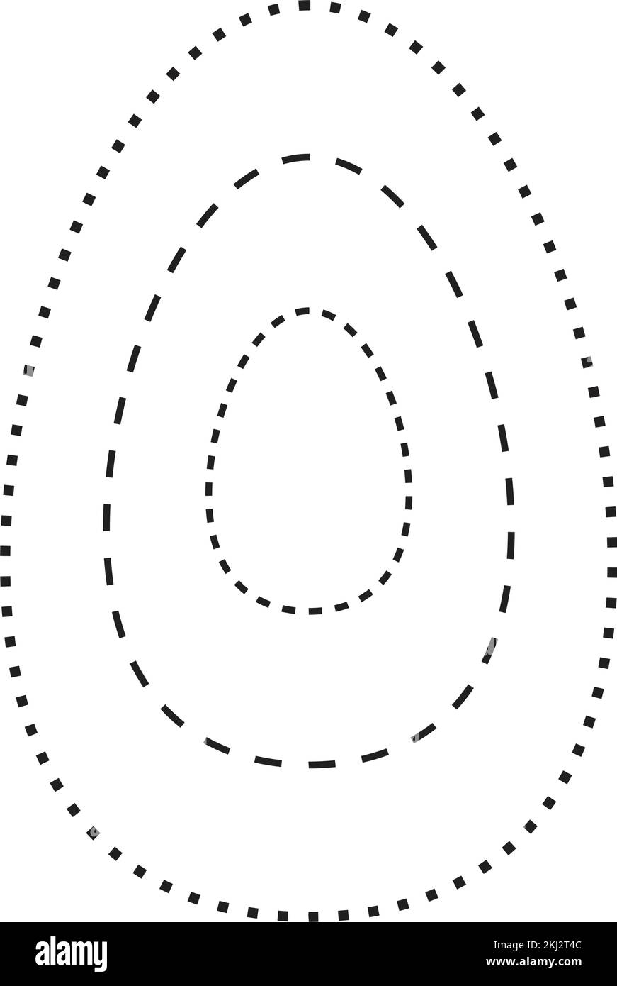 Simbolo di forma ovale tracciante, linea tratteggiata tratteggiata tratteggiata a tratti per prescolare, asilo e bambini Montessori prescrivere, disegnare e tagliare pract Illustrazione Vettoriale