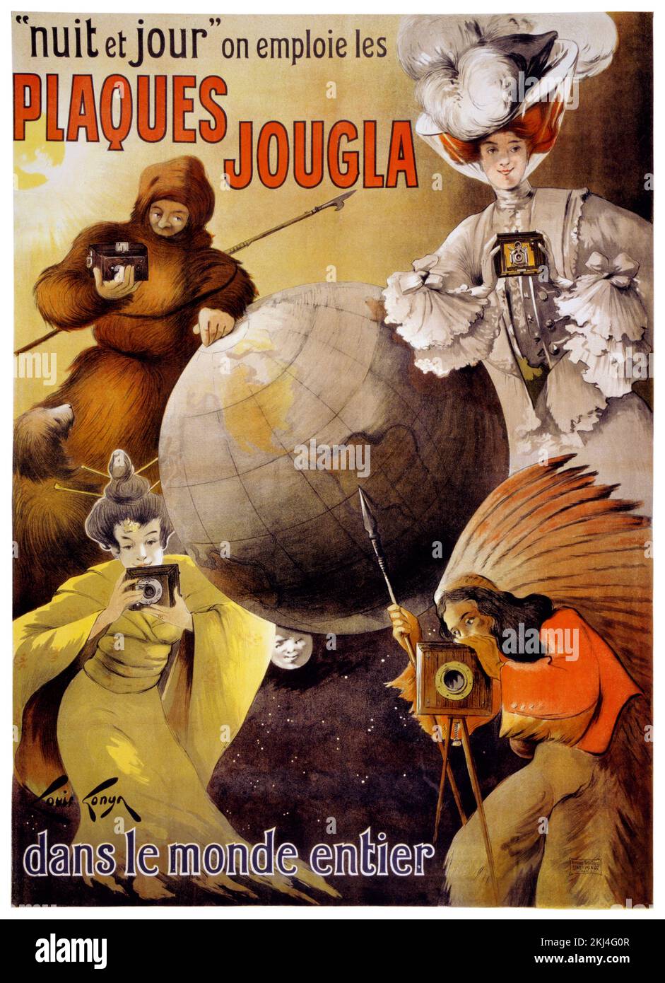 Nuit et jour on emploie les plaques Jougla dans le monde entier di Louis Gonya (date sconosciute). Poster pubblicato nel 1905 in Francia. Foto Stock