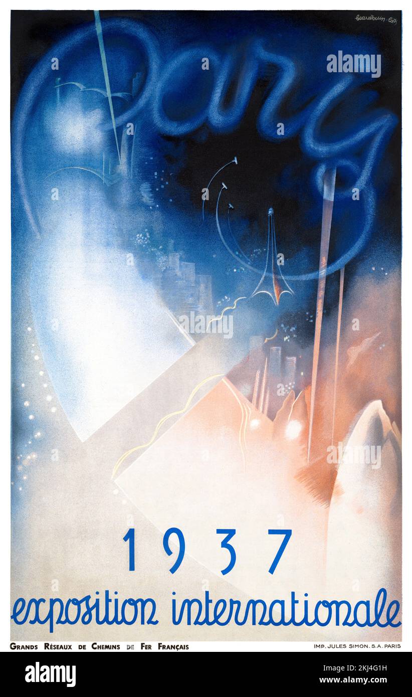 Parigi 1937 Mostra Internazionale di Eugène Beaudoin (1898-1983). Poster pubblicato in Francia. Foto Stock