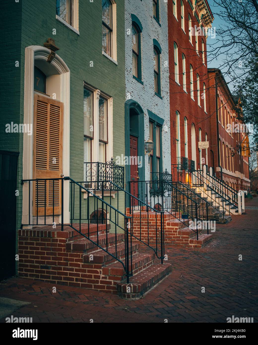 Storiche case in mattoni fila, Frederick, Maryland Foto Stock