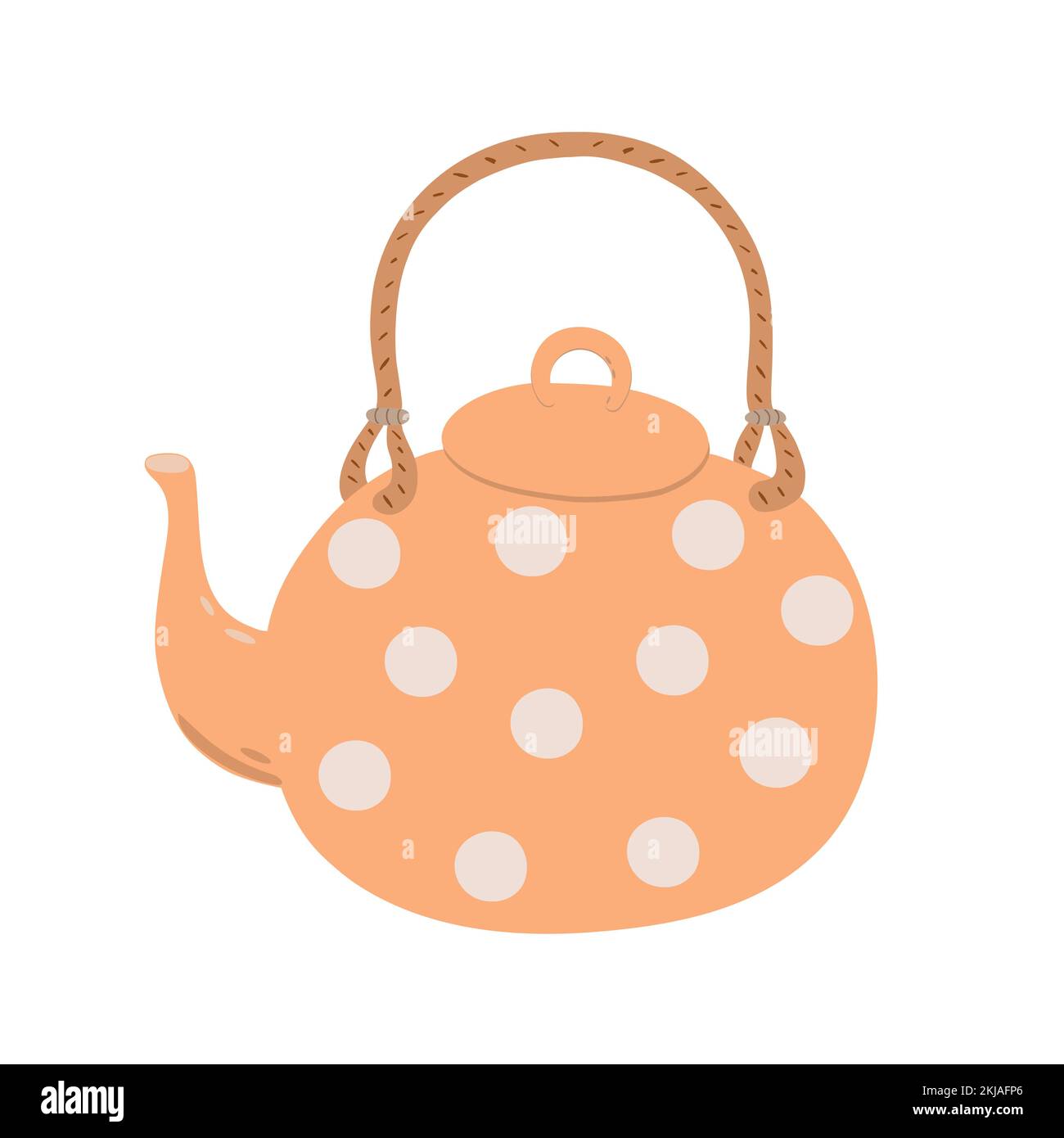 Teiera decorata con fiori semplice disegno vettoriale doodle cartone animato, utensili da cucina per la preparazione di bevande calde tè, caffè, disegno a mano elemento di design Illustrazione Vettoriale