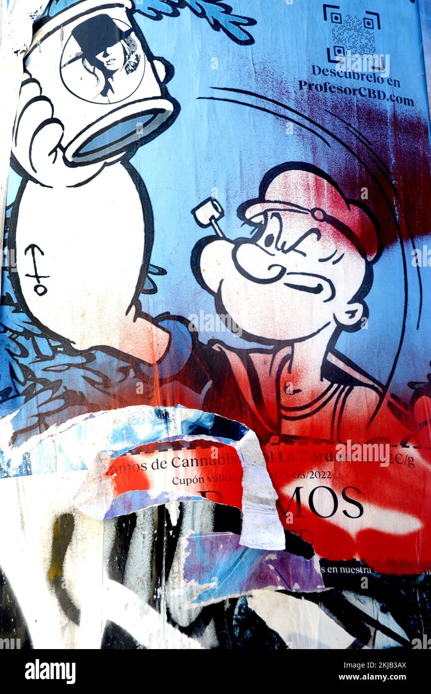 Pubblicità, Popeye, pubblicità, lollipop, disegno, poster, strada, Foto Stock