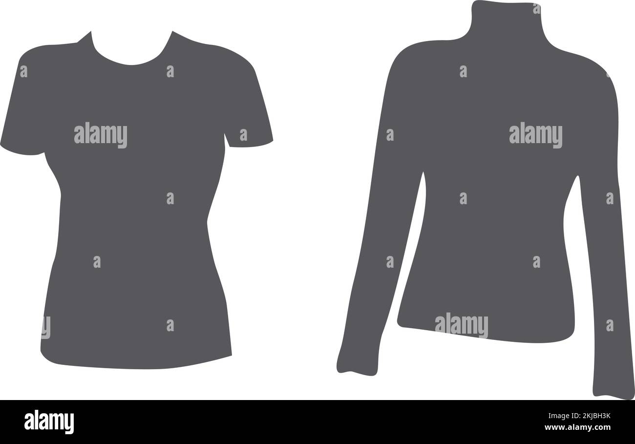 Set di 2 camicie a manica corta e lunga in tonalità di grigio alla moda. Adesivo. Icona. Isolare. Modello per carta da imballaggio, modello, poster, cartoline o biglietti d'auguri, cartellino prezzi, banner. Stile di vita. Illustrazione Vettoriale