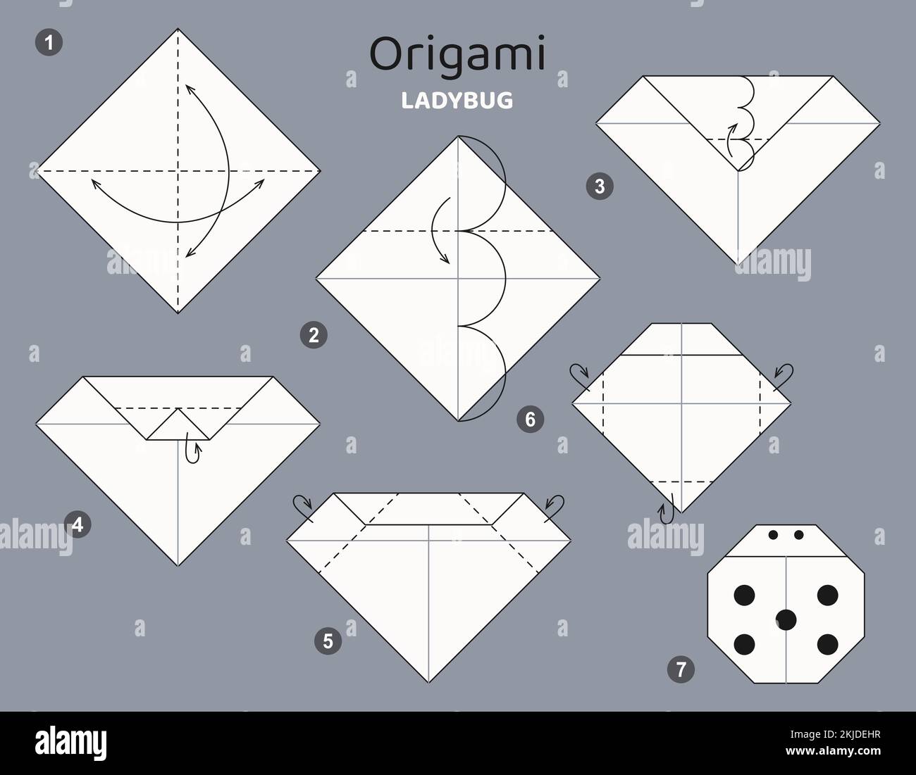 Tutorial Origami. Schema Origami per bambini. Ladybug Illustrazione Vettoriale