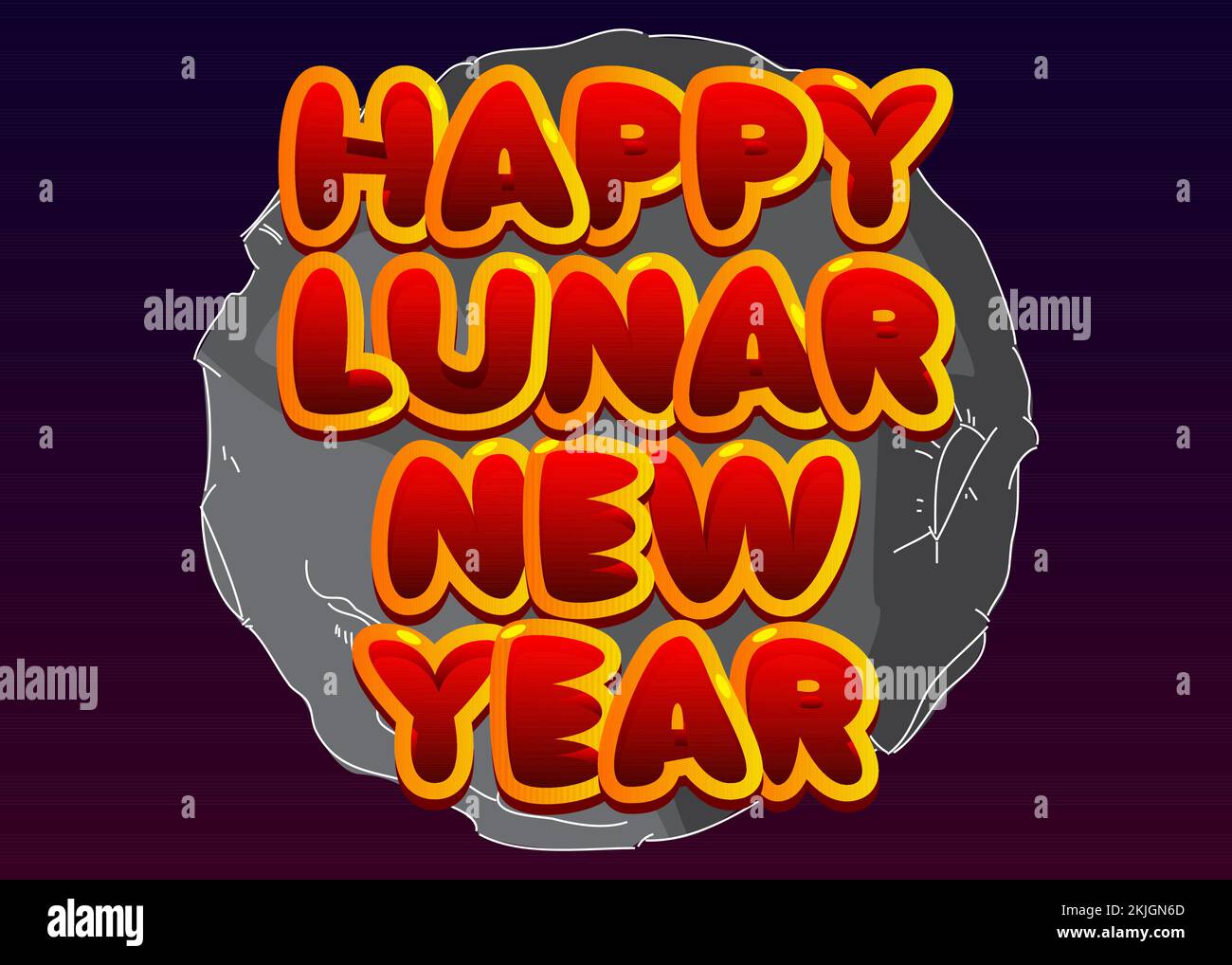 Capodanno lunare. Parola scritta con il carattere dei bambini in stile cartone animato. Illustrazione Vettoriale