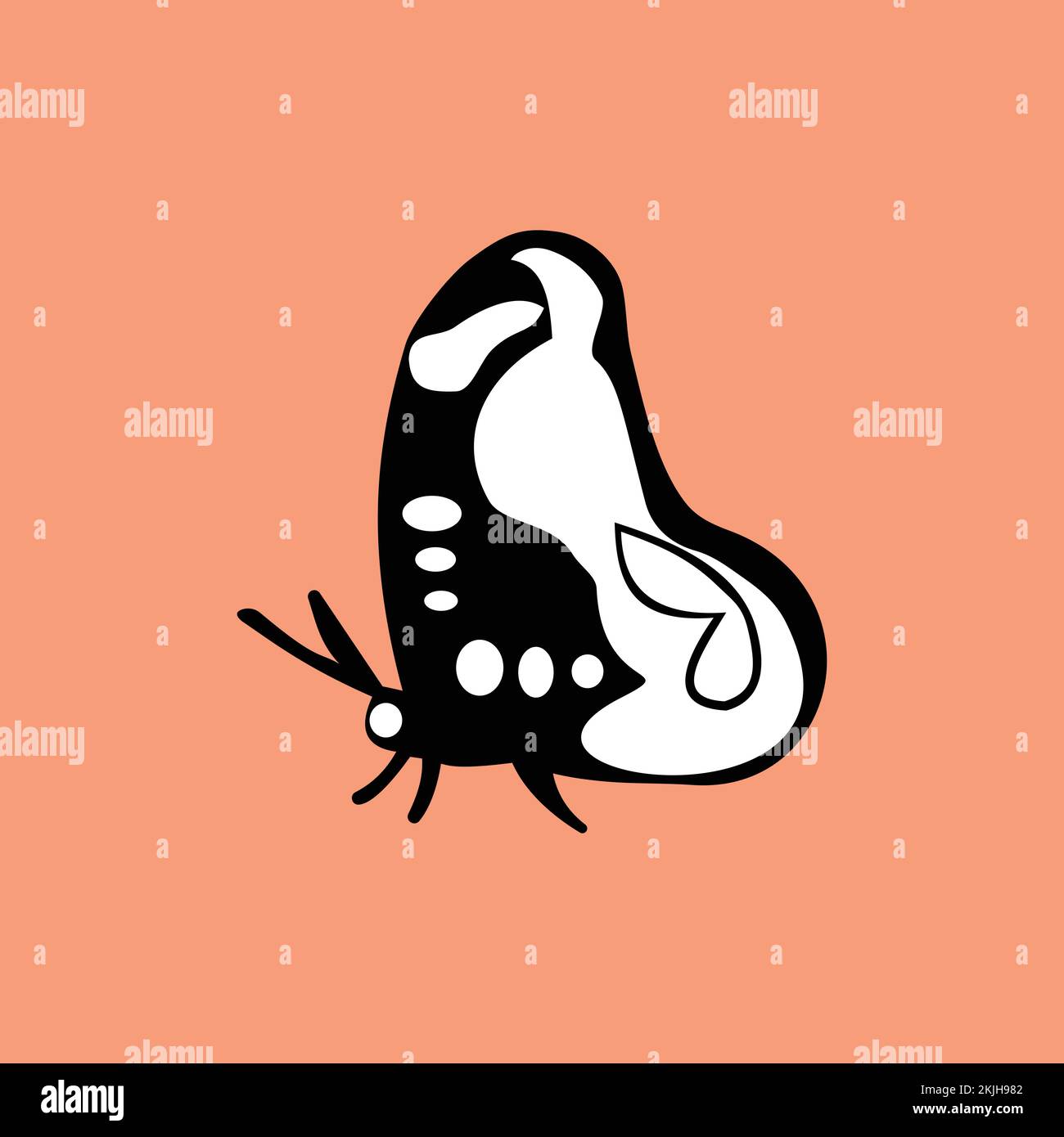 Icona a farfalla bianca e nera su sfondo pulito Illustrazione Vettoriale