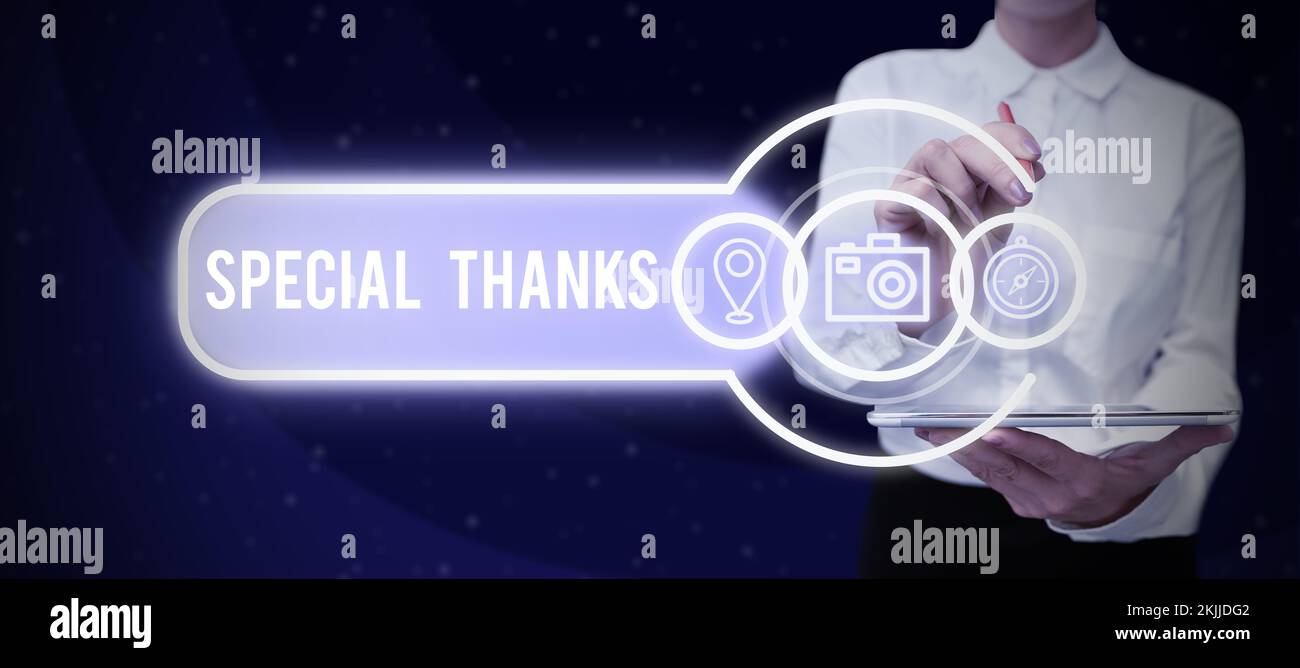 Scrittura visualizzazione testo Grazie. speciale Idea di business espressione di apprezzamento o di gratitudine o di un riconoscimento Foto Stock