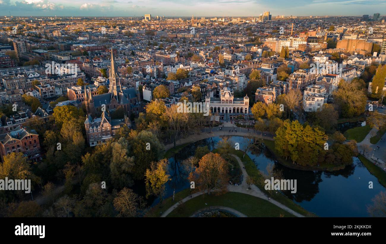 Foto panoramica aerea di vondelpark e Amsterdam Foto Stock