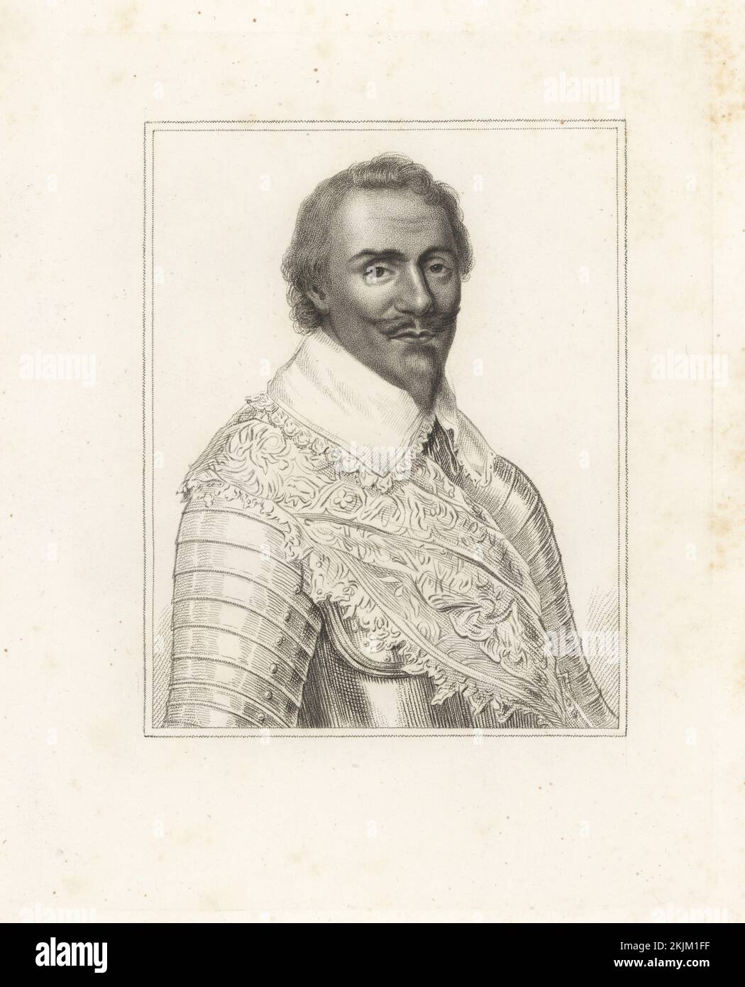 Sir John Ruthven, generale della guerra civile inglese, morì nel 1648. Ufficiale militare che combatté anche in Danimarca e in Svezia nella guerra dei trent'anni. Generale Ruthven. In colletto piatto, sash e armatura piatto. Da un disegno nel Clarendon del re. Incisione di copperplate dalla Galleria di Rare ritratti di Samuel Woodburn composta da lastre originali, George Jones, 102 St Martin’s Lane, Londra, 1816. Foto Stock