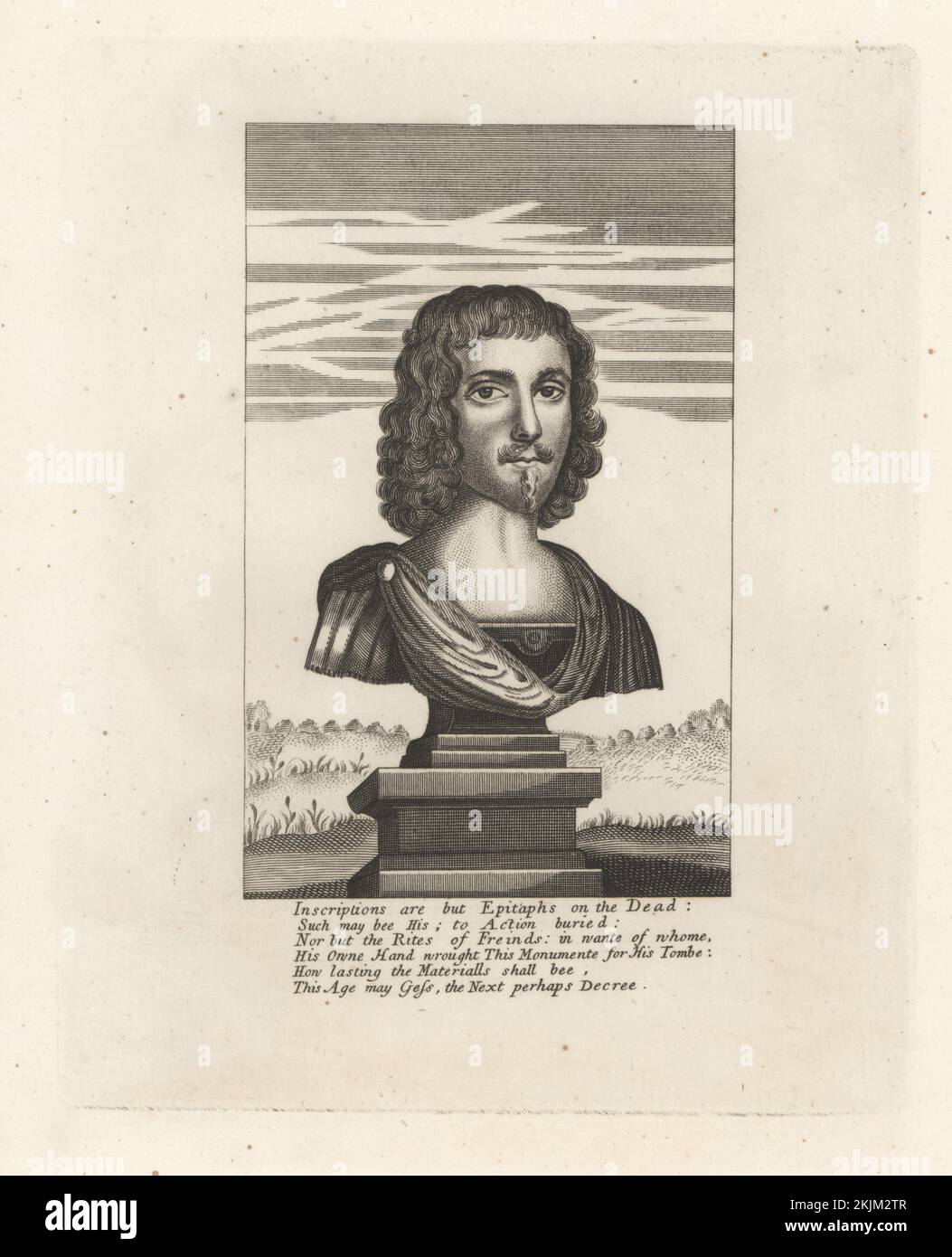 Leonard Willan, scrittore e poeta inglese, fl. 1648-1670. Busto romano su un piedistallo. Autore di Astrea 1651, e Orgula, 1658. Da una scarsa stampa di Thomas Cross, con sei versi inglesi, da Astrea, un Pastorale, 1651. Incisione di copperplate dalla Galleria di Rare ritratti di Samuel Woodburn composta da lastre originali, George Jones, 102 St Martin’s Lane, Londra, 1816. Foto Stock