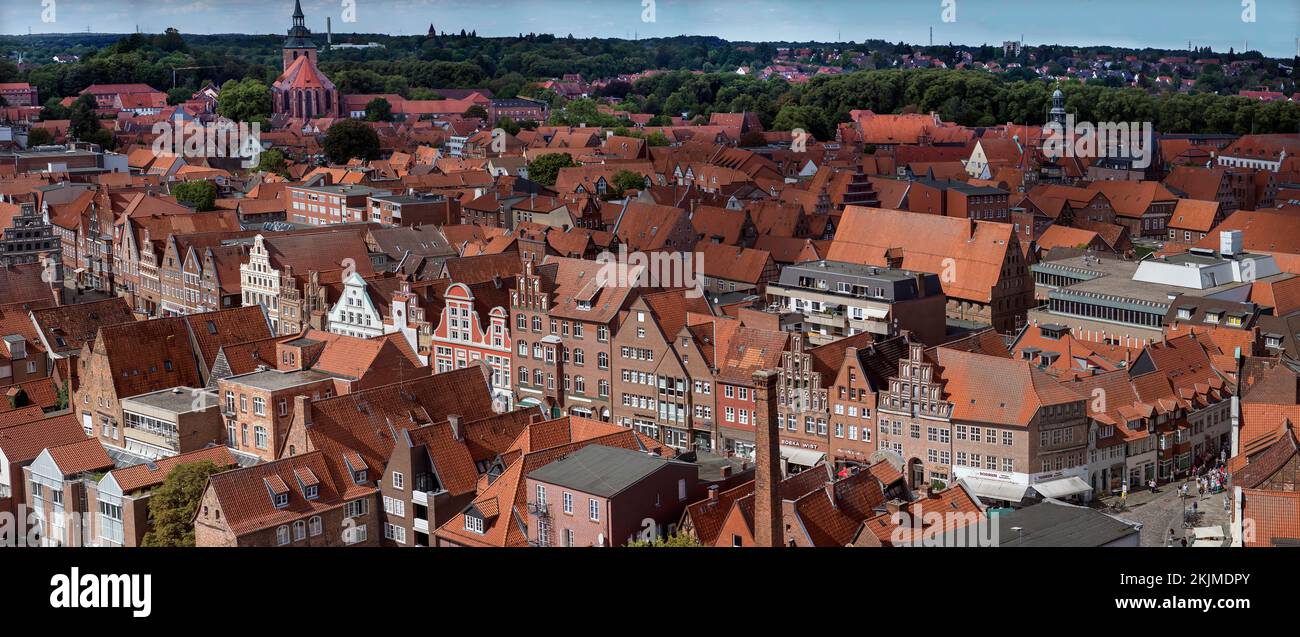 Vista del centro storico dalla vecchia torre dell'acqua, Lüneburg, bassa Sassonia, Germania, Europa Foto Stock