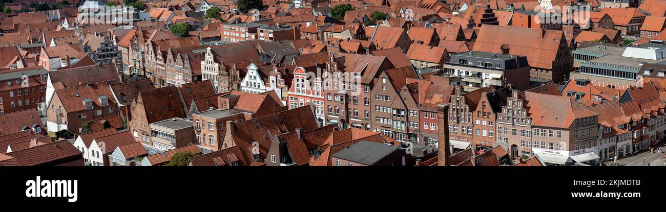 Vista delle storiche case a tetto dall'ex torre dell'acqua Am Sande, Città Vecchia, Lüneburg, bassa Sassonia, Germania, Europa Foto Stock