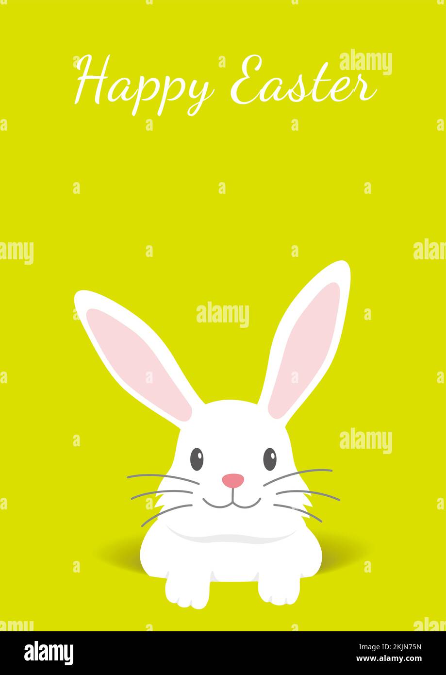 Pasqua sfondo Vector Illustration con un coniglio di Pasqua e spazio di testo isolato su uno sfondo giallo-verde. Illustrazione Vettoriale