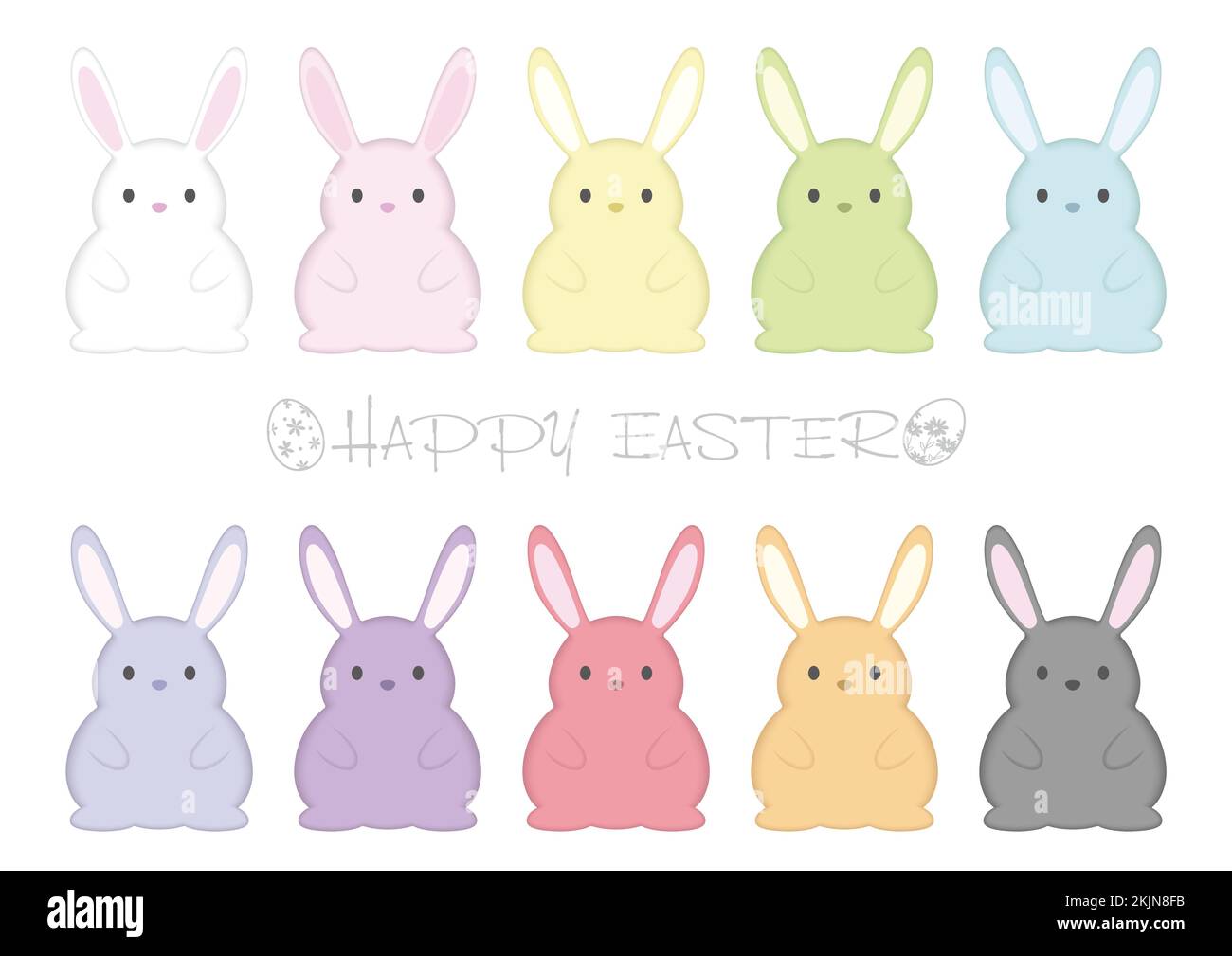 Colorful Easter Bunny Mascot Vector Illustration Set isolato su uno sfondo bianco. Illustrazione Vettoriale