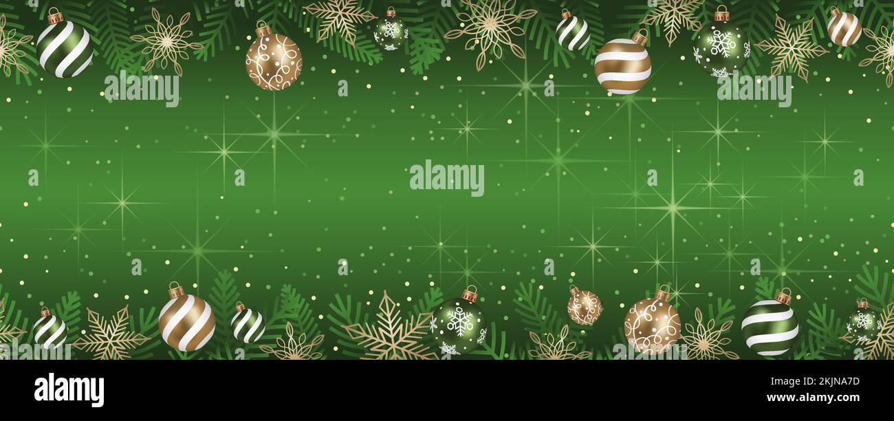 Astratto vettore senza cuciture sfondo Illustrazione con palline di Natale e luminoso sfondo verde isolato su uno sfondo bianco. Illustrazione Vettoriale