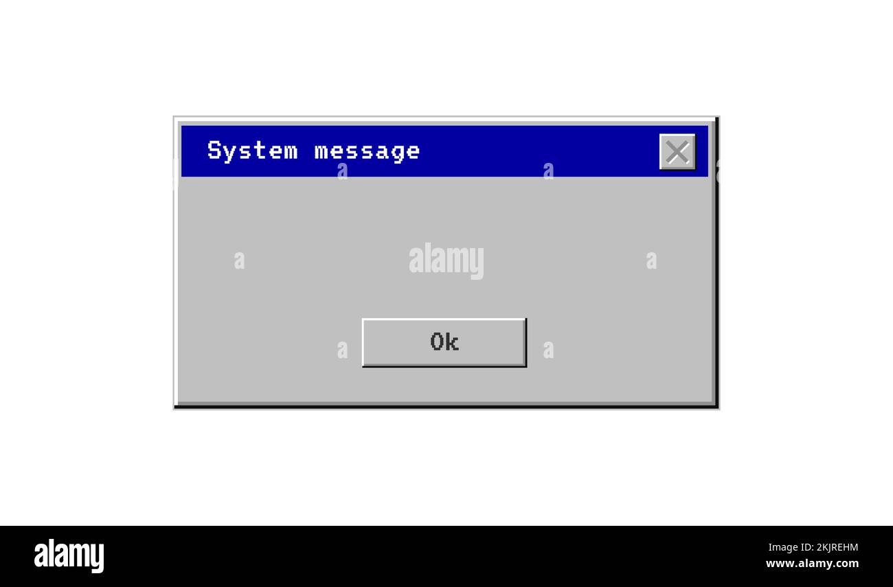 Finestra retro computer. Vecchio messaggio di avviso dell'interfaccia utente. Browser retro e messaggio di errore a comparsa Illustrazione Vettoriale