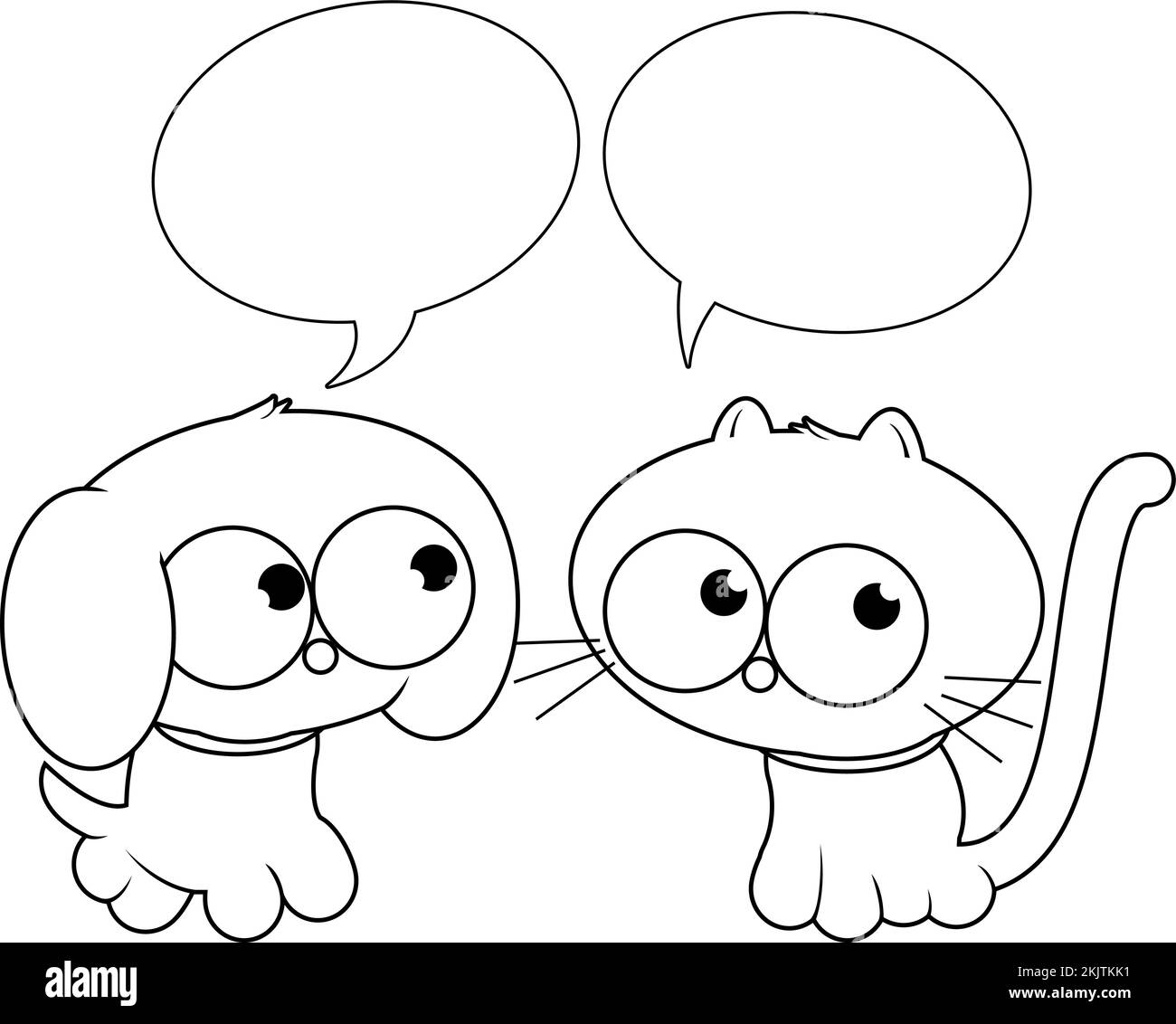 Cartoni animati, un gatto e un cane. Pagina vettoriale da colorare in bianco e nero Illustrazione Vettoriale