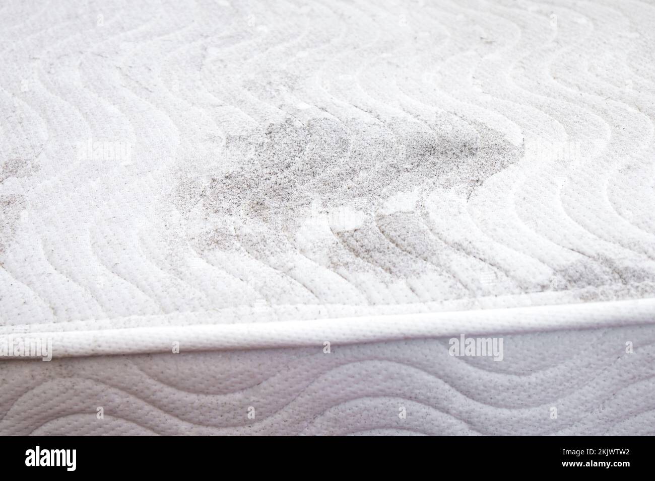 Vista ravvicinata del materasso di stampaggio in casa stanza interna, concetto di pericolo per la salute. Foto Stock