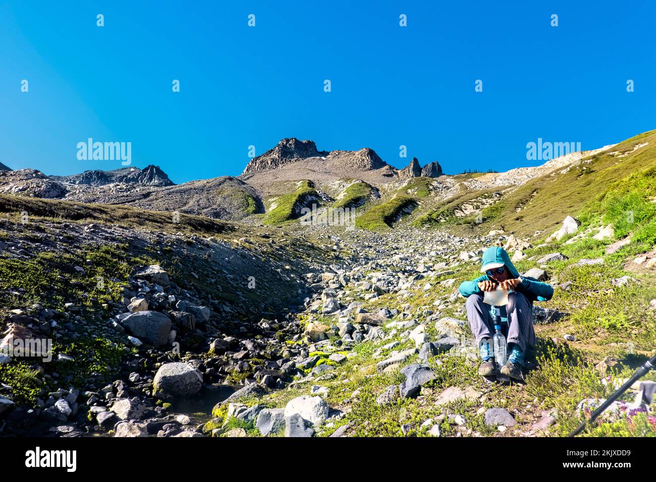 Acque filtranti, Glacier Peak Wilderness, North Cascades, Pacific Crest Trail, Washington, STATI UNITI Foto Stock